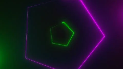 Many neon triangles in space, abstract computer generated backdrop, 3D render Stock Illustration