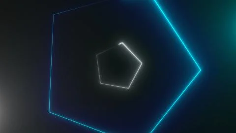 Many neon triangles in space, abstract computer generated backdrop, 3D render Stock Illustration