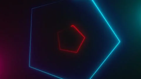 Many neon triangles in space, abstract computer generated backdrop, 3D render 스톡 일러스트