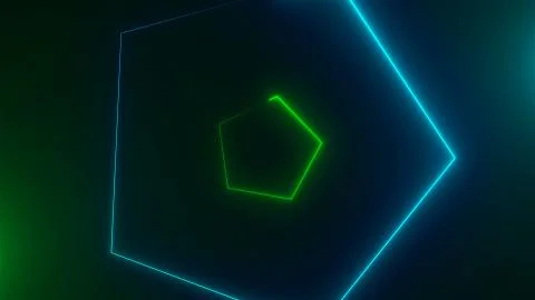 Many neon triangles in space, abstract computer generated backdrop, 3D render Stock Illustration