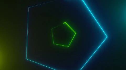 Many neon triangles in space, abstract computer generated backdrop, 3D render Stock Illustration