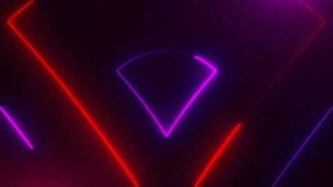 Many neon triangles in space, abstract computer generated backdrop, 3D render Illustrazione stock