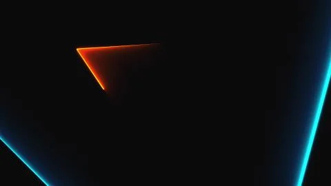 Many neon triangles in space, abstract computer generated backdrop, 3D render Illustrazione stock