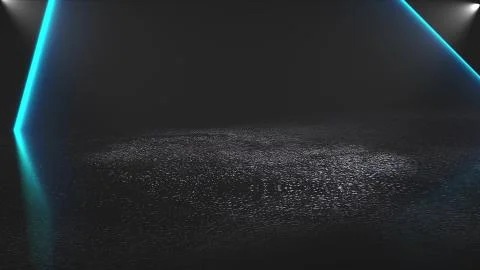 Many neon triangles in space, abstract computer generated backdrop, 3D render Stock Illustration