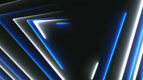 Many neon triangles in space, abstract computer generated backdrop, 3D render Illustrazione stock