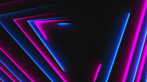Many neon triangles in space, abstract computer generated backdrop, 3D render Stock Illustration
