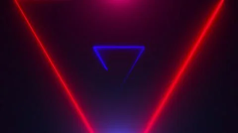 Many neon triangles in space, abstract computer generated backdrop, 3D render Illustrazione stock