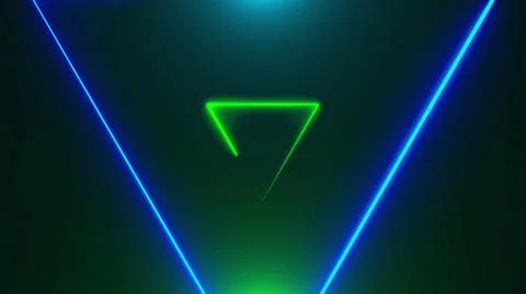 Many neon triangles in space, abstract computer generated backdrop, 3D render イラスト素材