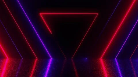Many neon triangles in space, abstract computer generated backdrop, 3D render 스톡 일러스트