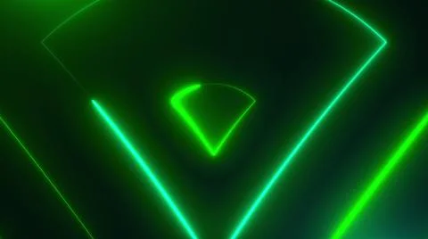 Many neon triangles in space, abstract computer generated backdrop, 3D render Illustrazione stock