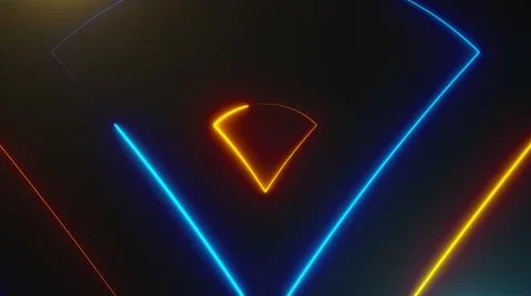 Many neon triangles in space, abstract computer generated backdrop, 3D render Stock Illustration