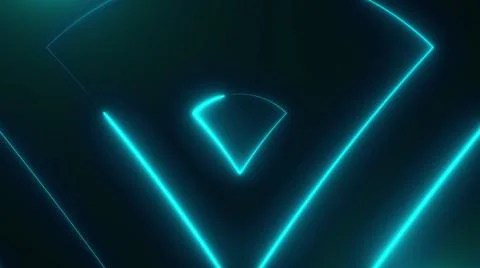 Many neon triangles in space, abstract computer generated backdrop, 3D render Stock Illustration