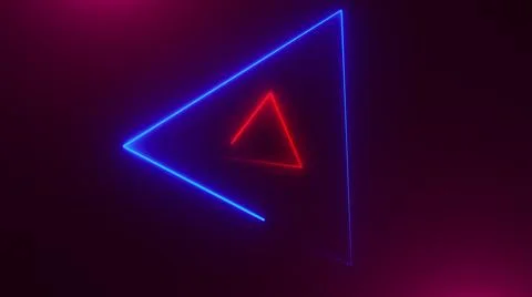 Many neon triangles in space, abstract computer generated backdrop, 3D render Stock Illustration