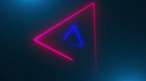 Many neon triangles in space, abstract computer generated backdrop, 3D render Illustrazione stock