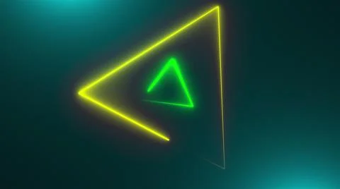 Many neon triangles in space, abstract computer generated backdrop, 3D render Stock Illustration