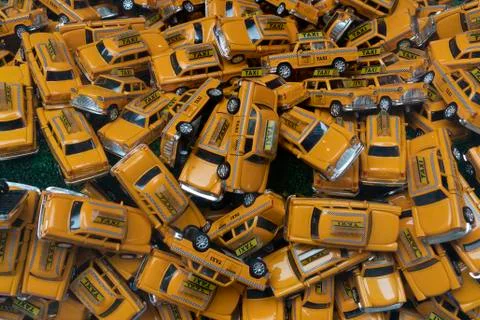 Many new york city nyc yellow taxi cab models Stock Photos