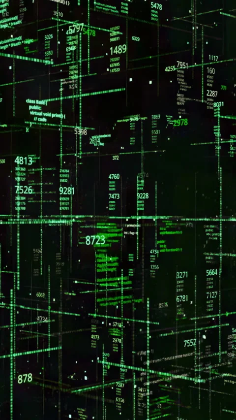 Many numbers and codes in matrix. Animation. Space inside matrix with lots of Stock Footage 289636314