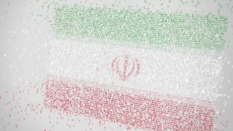 Many numbers compose flag of IRAN. Digital economy conceptual 3D rendering Stock Illustration