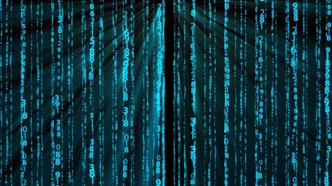 Many numbers, digital data and rays, abstract technology 3d render background Illustrazione stock