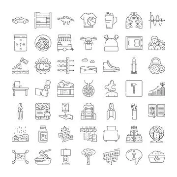 Many objects and abstract concepts linear icons collection Stock Illustration