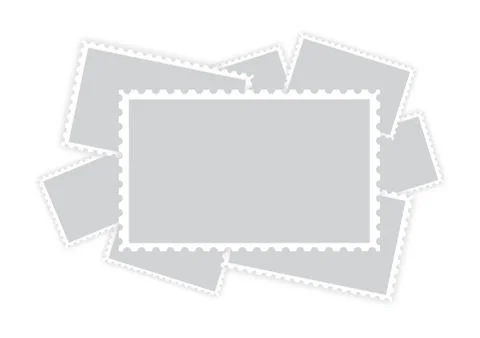 Many old blank postage paper stamp frames Illustrazione stock
