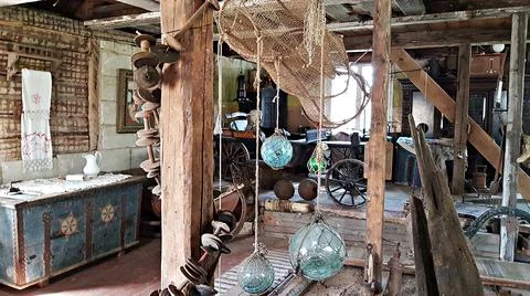 Many old things and objects are collected in a house in the Latvian city of S Stock Photos