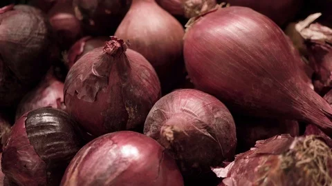 Many onions closeup Stock Footage 90312840