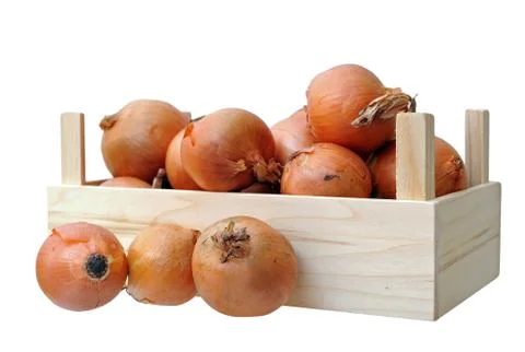 Many onions in crate Stock Photos