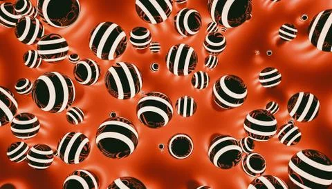 Many orange sphere balls in random position with light effect - futuristic ba Stock Illustration