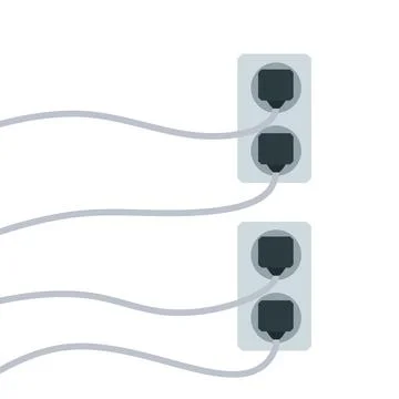 Many outlets to plug with wires. load on system. Cartoon flat illustration Stock Illustration