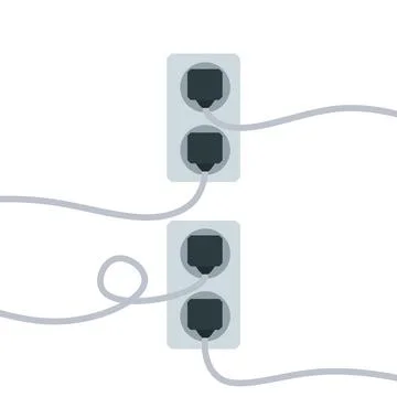 Many outlets to plug with wires. load on system. Cartoon flat illustration Stock Illustration