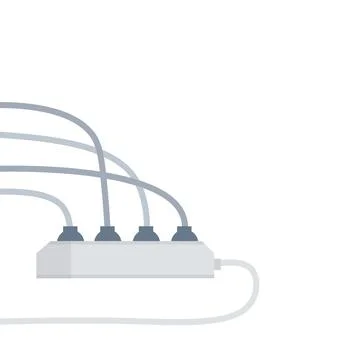 Many outlets to plug with wires. load on system. Stock Illustration