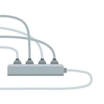 Many outlets to plug with wires. load on system Stock Illustration