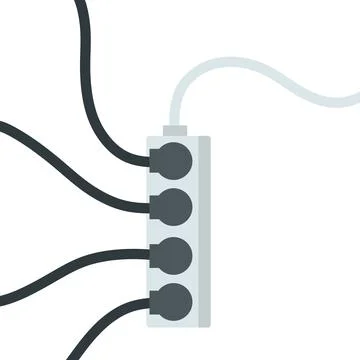 Many outlets to plug with wires. load on system. Cartoon flat illustration Stock Illustration