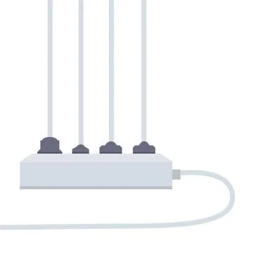 Many outlets to plug with wires. load on system. Cartoon flat illustration Stock Illustration
