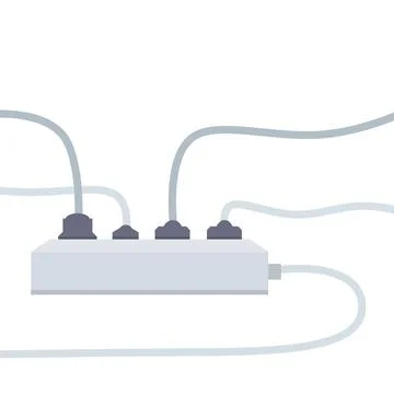 Many outlets to plug with wires. load on system. Cartoon flat illustration Stock Illustration