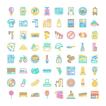 Many outline icons collection of various objects and concepts Stock Illustration