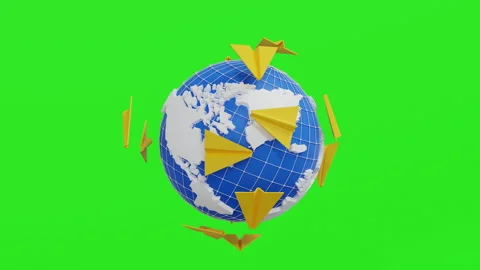 Many paper plane flying around the world, travel and vacation or worldwide conne Видео 266779464