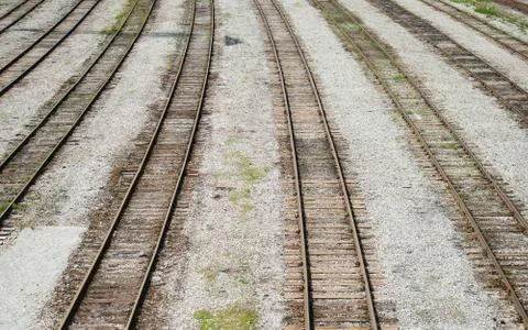 Many parallel railroad tracks. Stockfoto's