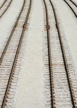Many parallel railroad tracks. 스톡 사진