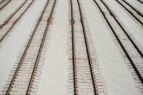 Many parallel railroad tracks. Stockfoto's