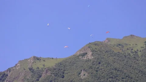 Many paraplanes 24 30 FPS Stock Footage 157730768