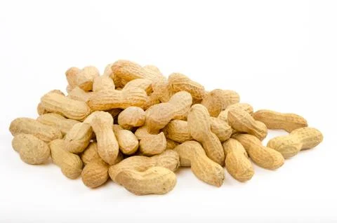 Many peanuts in shells on a white background Stock Photos