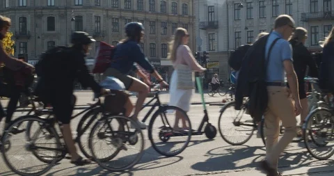 Biking To Work Stock Video Footage