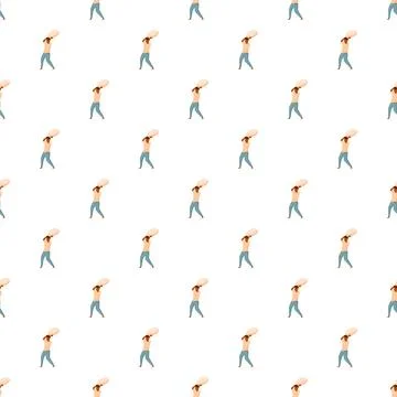 Many people carrying heavy load on head pattern Stock Illustration