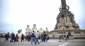 Many people crossing street, heading for Aduana building, Barcelona sights 4k or 4k+ Resolution