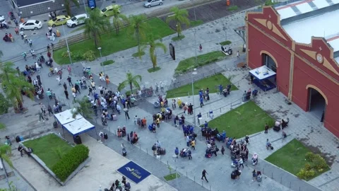 Many people exiting the Rio de Janeiro cruise terminal Stock Footage 258930984