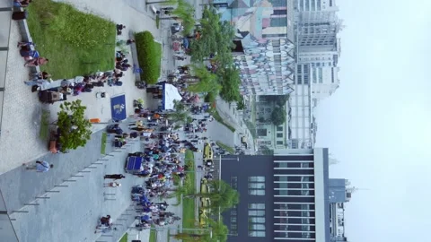 Many people exiting the Rio de Janeiro cruise terminal - vertical video Stock Footage 258932161