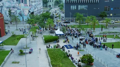 Many people exiting the Rio de Janeiro cruise terminal Stock Footage 258932656
