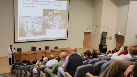 Many people listen speech during conference Stock Footage 299678973